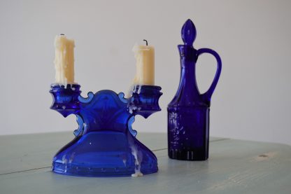 Cobalt blue, glasware, candle abra